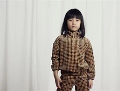 Mini Rodini beige dog houndstooth velour halfzip sweatshirt